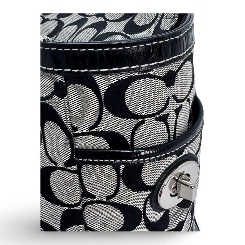Coach Signature Turnlock Black Gray Jacquard Canvas Leather Trim F14281 - Picture 6 of 12